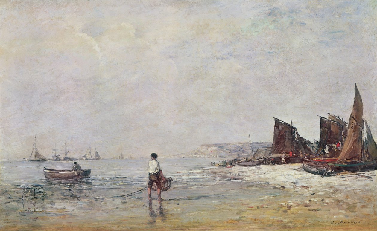 Kalastaja Villervillessä, laskuveden osavaltiossa tekijältä Eugene Louis Boudin