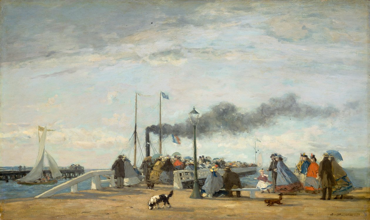 Trouvillen laituri ja laituri, 1863 (öljy puulle) tekijältä Eugene Louis Boudin