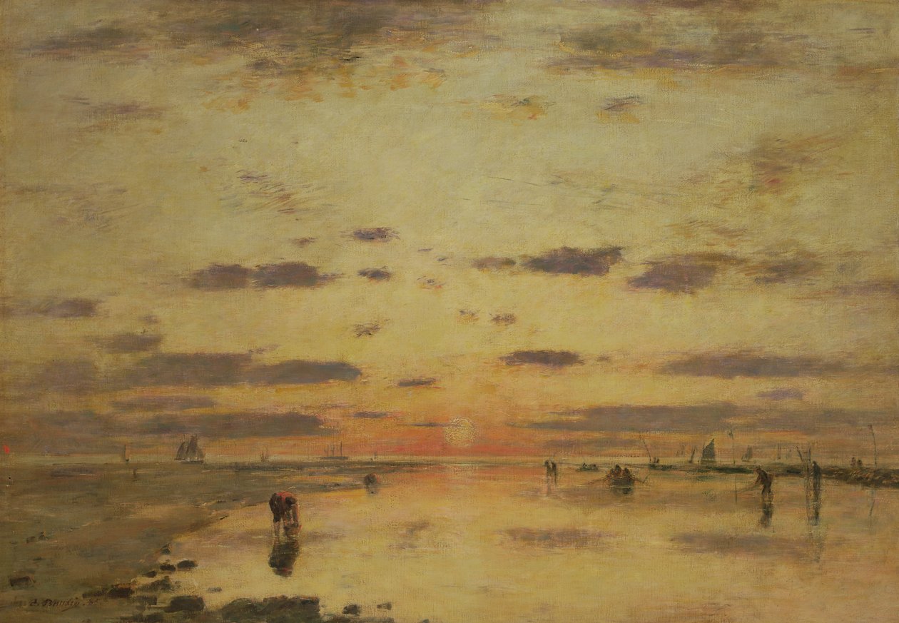 Laskuvesi ja auringonlasku, 1885 tekijältä Eugene Louis Boudin