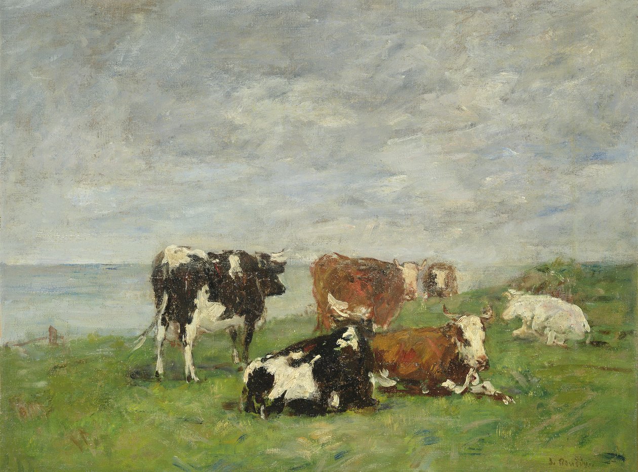 Laitumet meren rannalla, n. 1880-85 tekijältä Eugene Louis Boudin