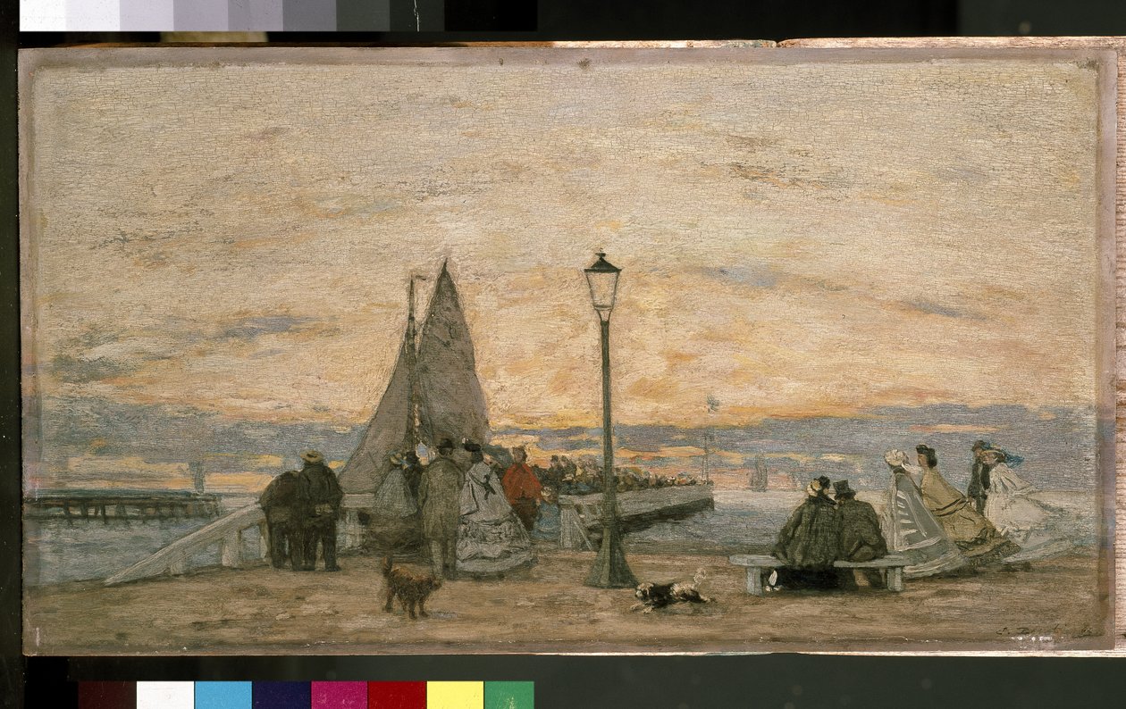 Trouvillen laituri: Trouville: Auringonlasku, 1864 tekijältä Eugene Louis Boudin