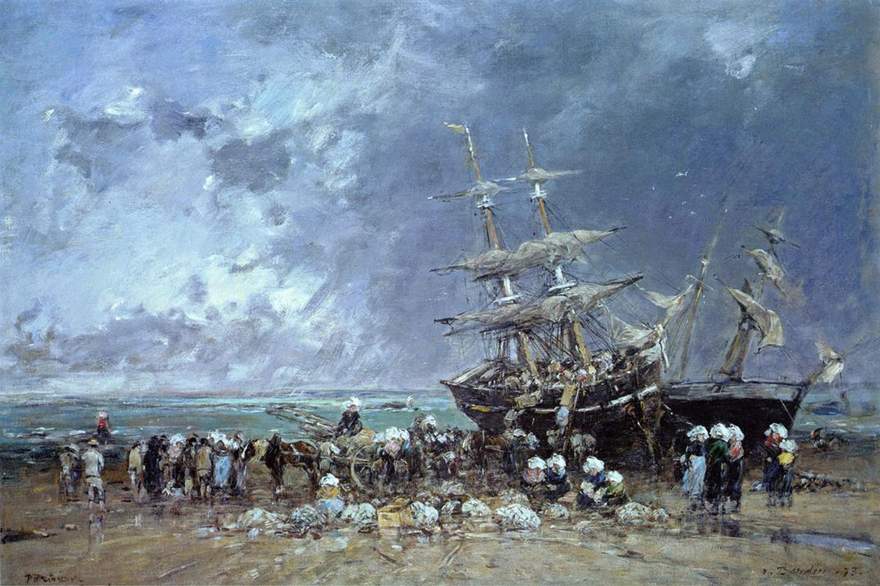 Newfoundlandin kalastusveneen purkaminen, 1873 tekijältä Eugene Louis Boudin