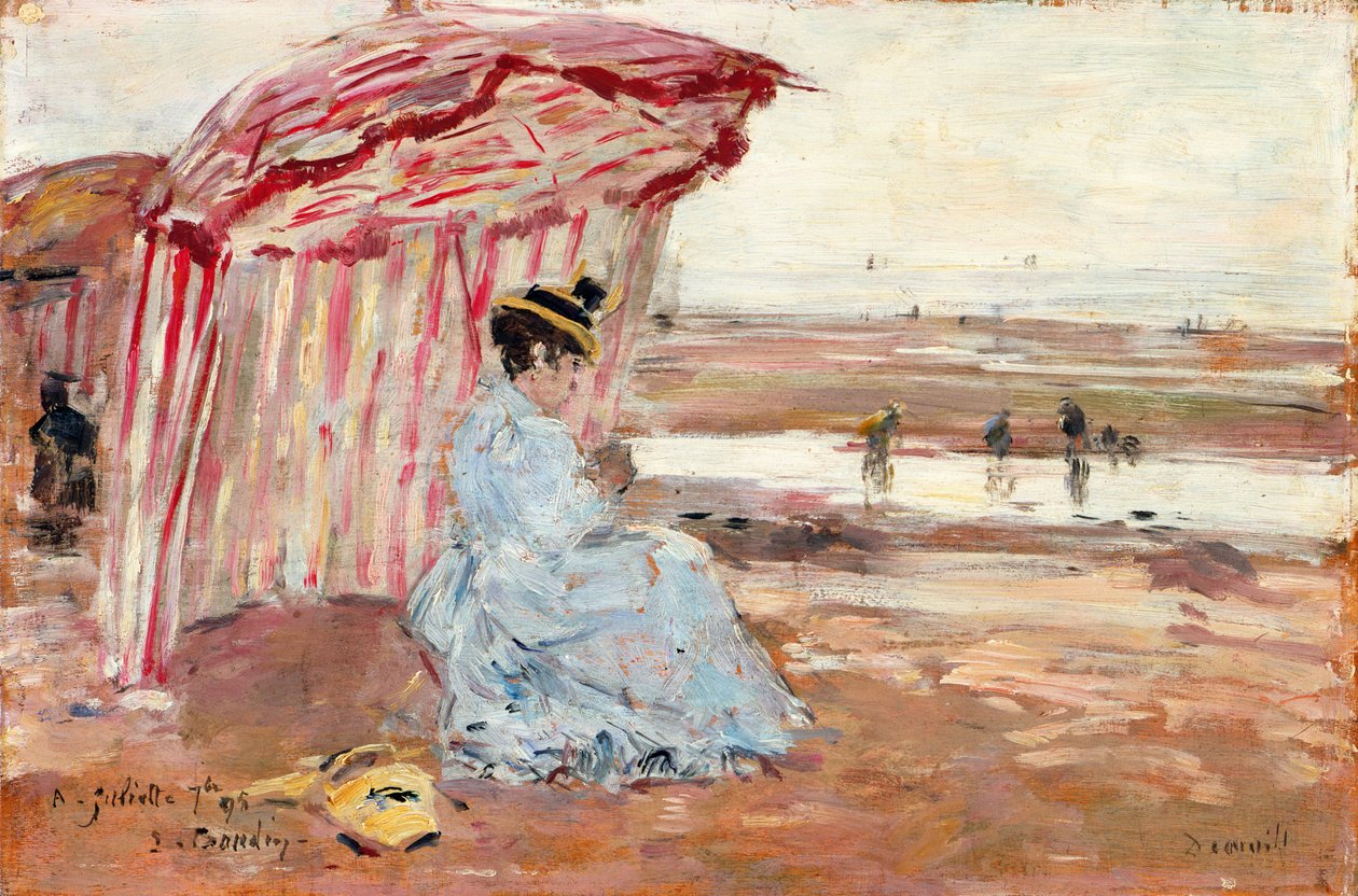 Nainen aurinkovarjon alla, 1895 tekijältä Eugene Louis Boudin