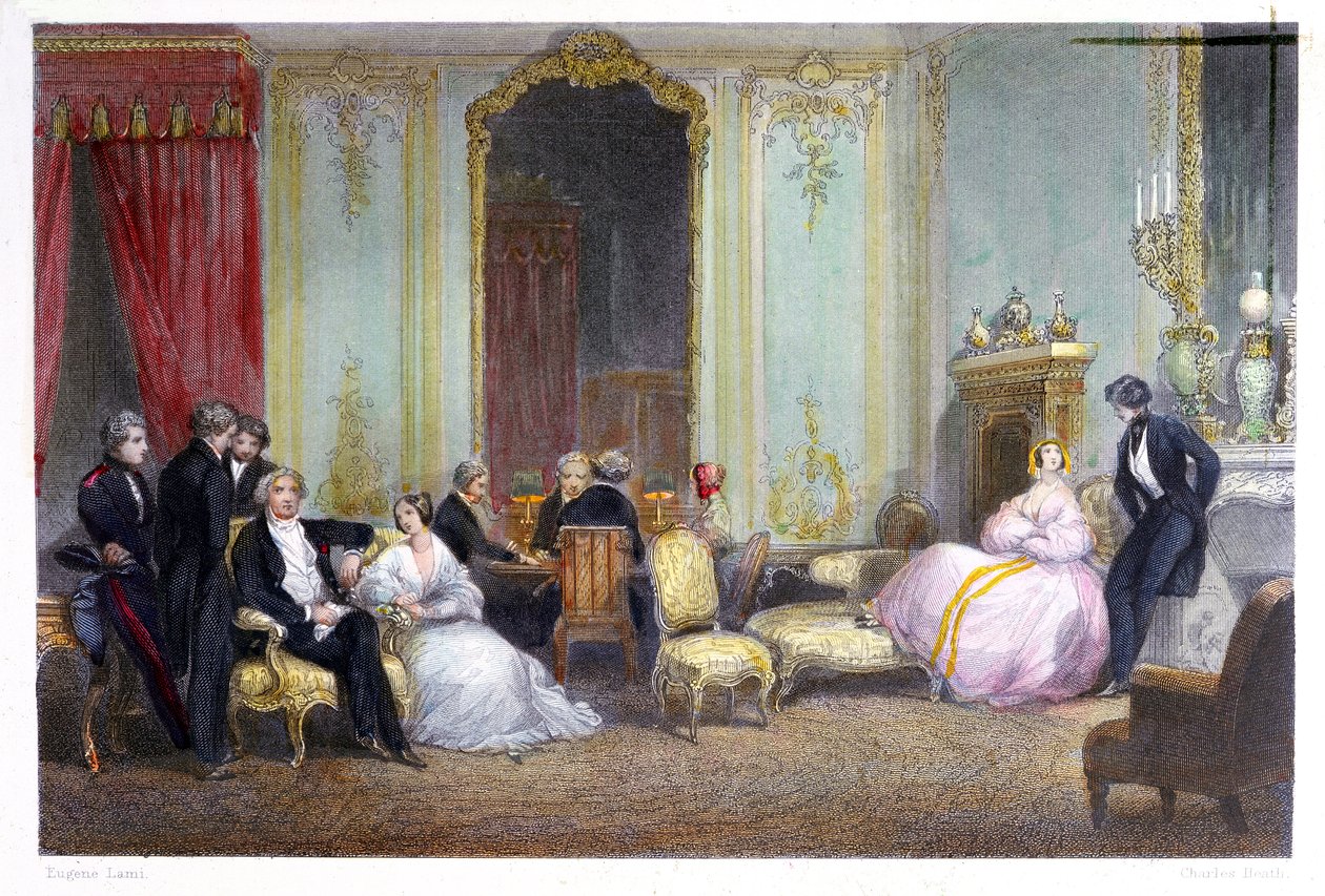Perhe sisätiloissa, 1842 tekijältä Eugene Louis Lami