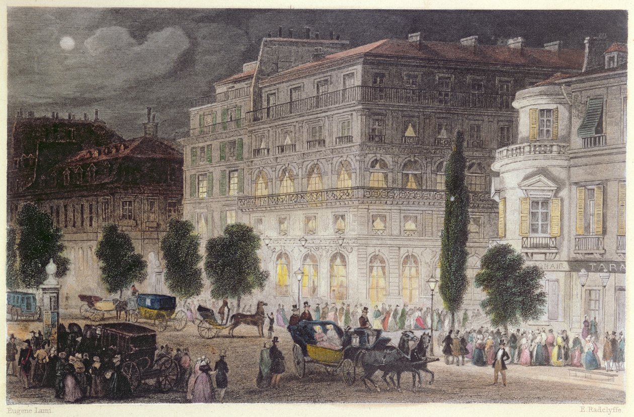 Näkymä Boulevard des Italiensille, kaiverrus E. Radclyffe, n. 1840-50 tekijältä Eugene Louis Lami