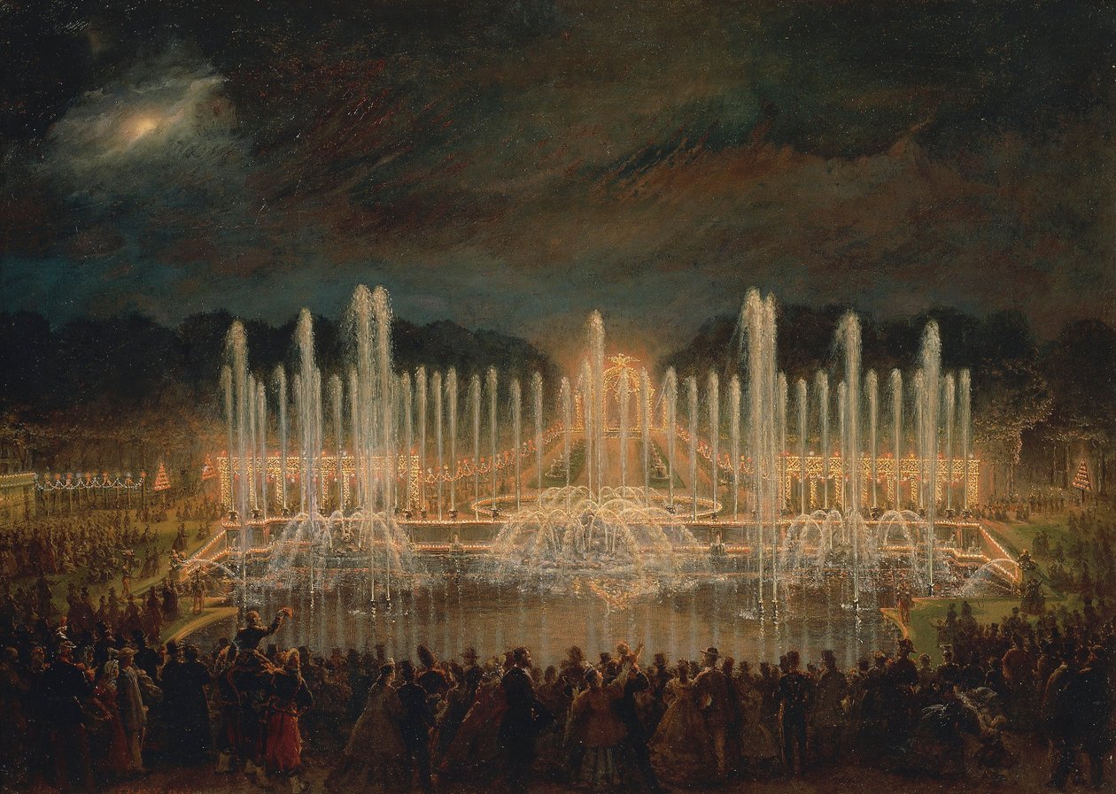 Ranska, Versailles, Nocturne Versaillesissa (Les grandes eaux a Versailles) tekijältä Eugene Louis Lami