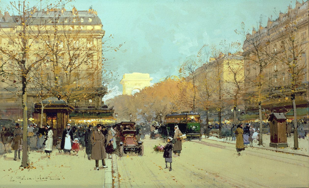 Boulevard Haussmann, Pariisi (guassi paperilla) tekijältä Eugene Galien Laloue