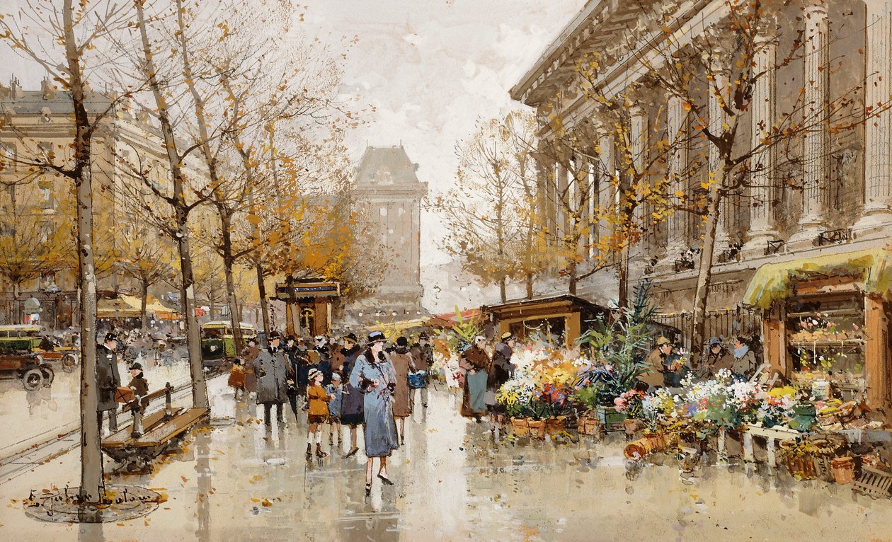 Pariisin katu syksyllä tekijältä Eugene Galien Laloue