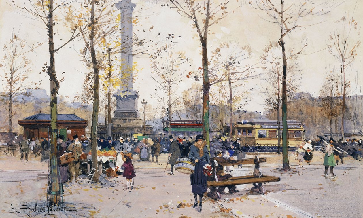 Place de la Bastille, Pariisi tekijältä Eugene Galien Laloue
