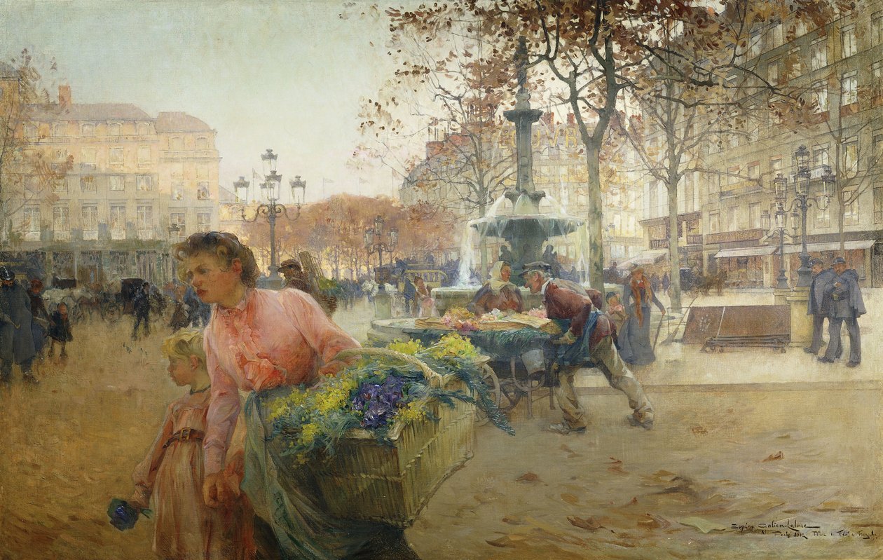 Place du Theatre Francais, Pariisi tekijältä Eugene Galien Laloue