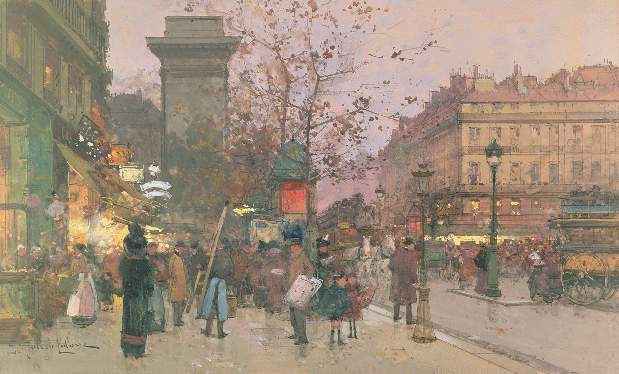 Porte Saint Denis (paperilla) tekijältä Eugene Galien Laloue