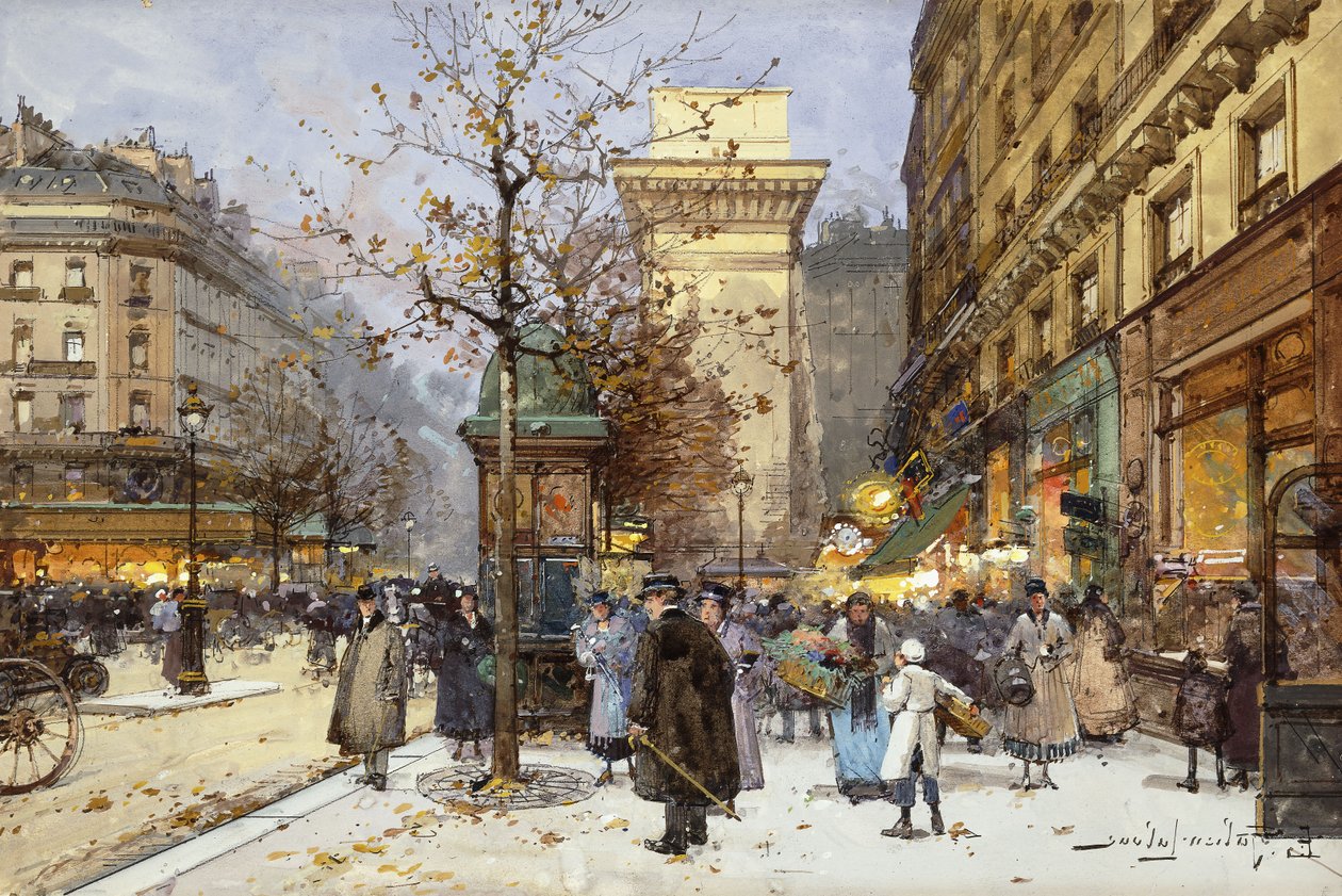 Figuurit Le Boulevard St. Denisissä Twilightissa tekijältä Eugene Galien Laloue