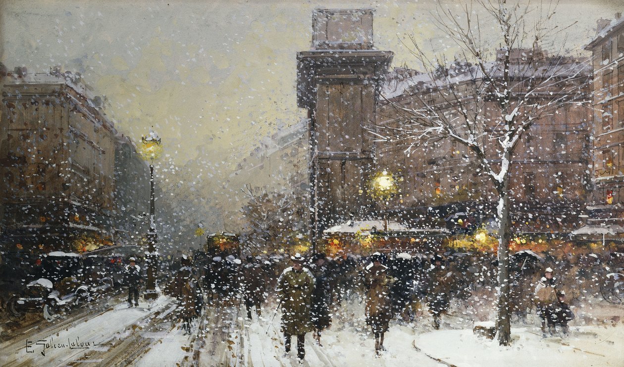 La Porte St. Martin (musta liitu ja vartaloväri) tekijältä Eugene Galien Laloue