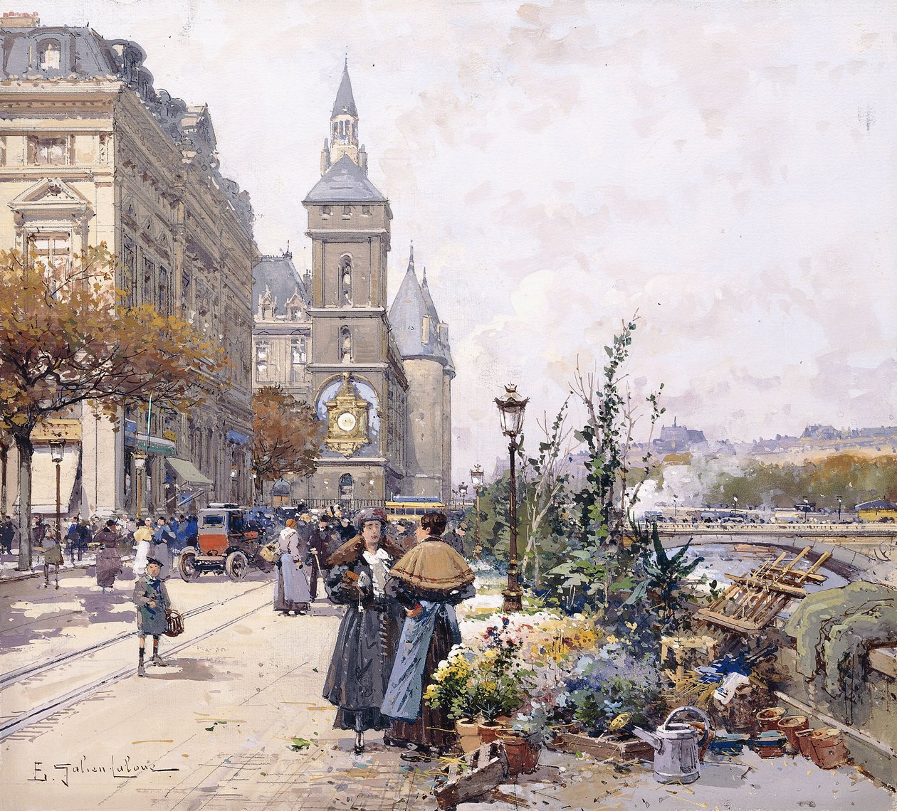 Quai aux Fleurs ja hotelli tekijältä Eugene Galien Laloue