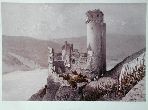 Schloss Ehrenfels Reinin laaksossa, n. 1863 (väri litho) tekijältä Eugene (after) Ciceri
