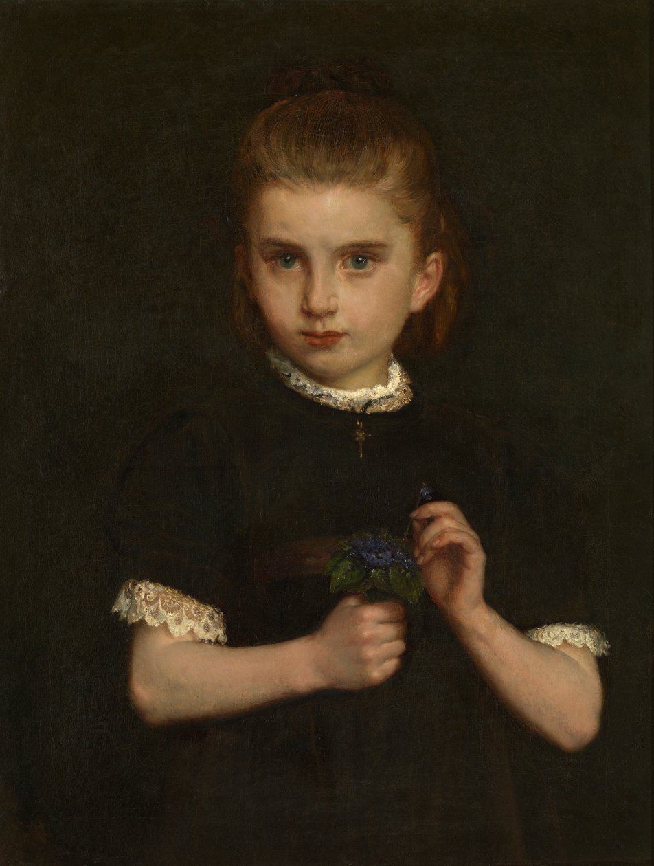 Menina segurando violetas (óleo sobre tela) finlandesa tekijältä Eugene (attr. to) Siberdt