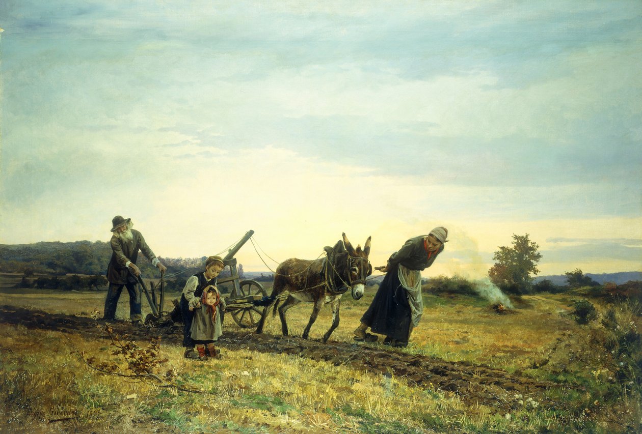 Peltojen kyntäminen, 1877 tekijältä Eugene Alexis Girardet