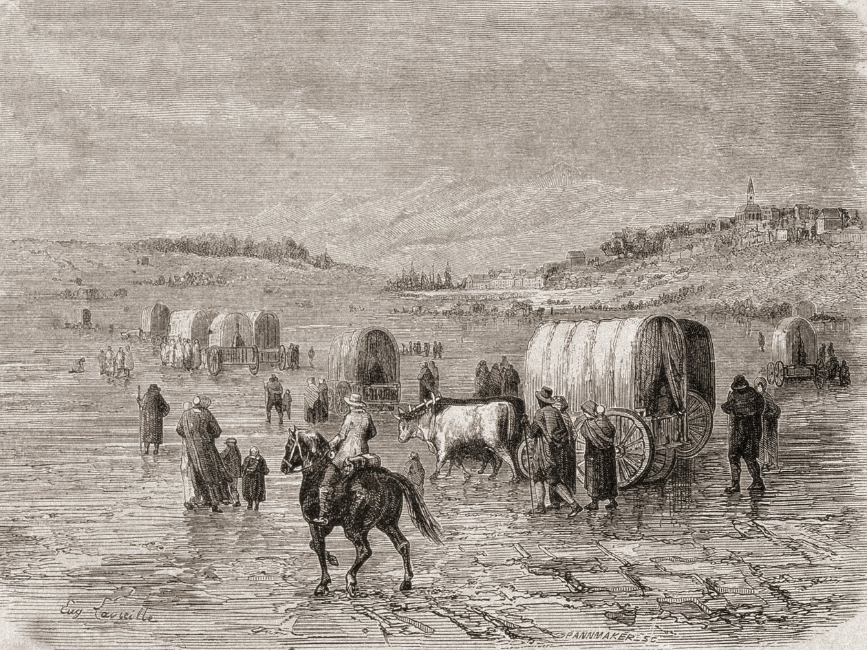 Stephane Pannemaker (1847-1930) kaiverrettu vaunujuna länteen matkalla 1860-luvulla tekijältä Eugene Antoine Samuel Lavieille