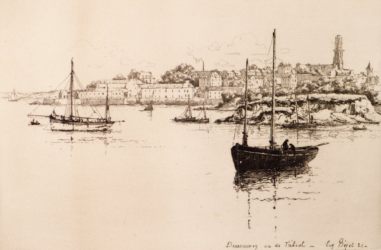 Douarnenez Treboulista nähtynä (etsaus) tekijältä Eugene Bejot