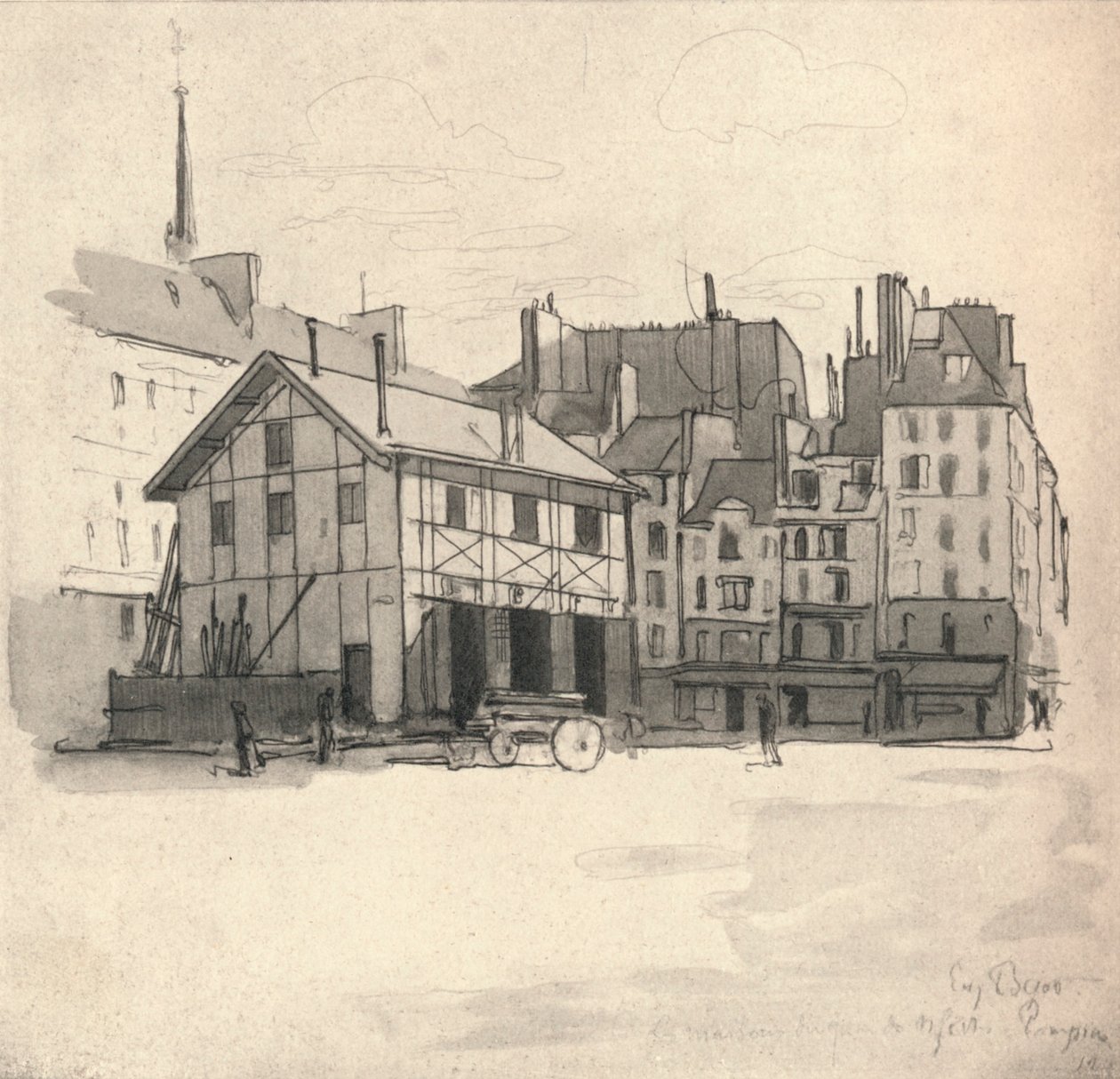 Vanhoja taloja Quai des Orfevresissa, 1915 tekijältä Eugene Bejot