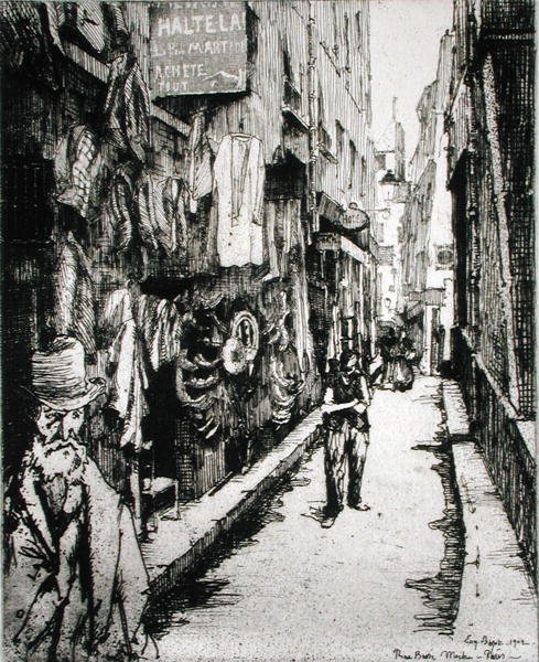 Pariisilainen katu, teoksesta "Du Ier au XXeme: Les Arrondissements de Paris...", julkaistu 1903 (etsaus) tekijältä Eugene Bejot