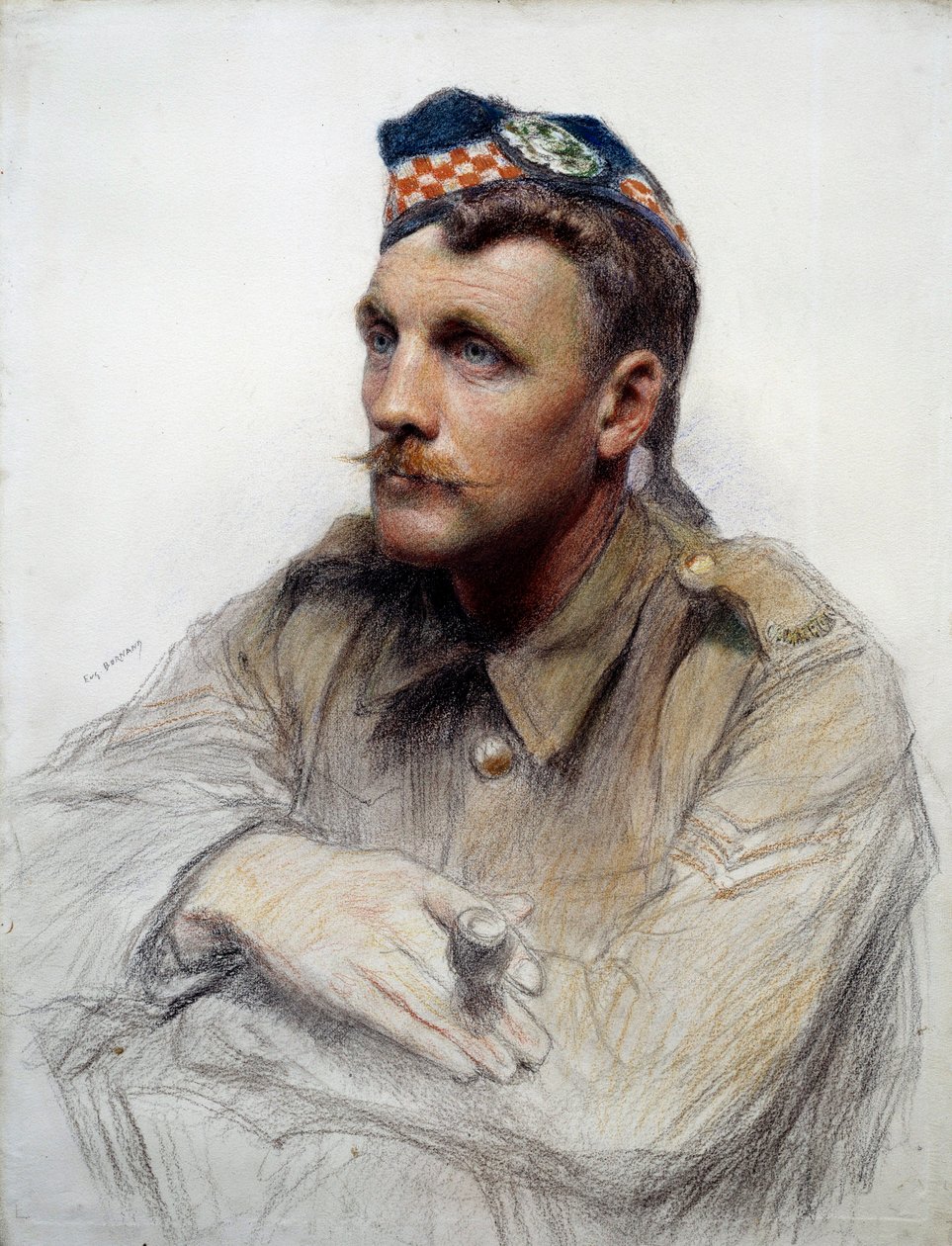Ensimmäinen maailmansota: "" Skotlannin sotilaan muotokuva suuren sodan aikana"" Eugene Bornand (1850-1921) piirustus 1900-luvun Pariisi, Kunnialegion museo tekijältä Eugene Bornand