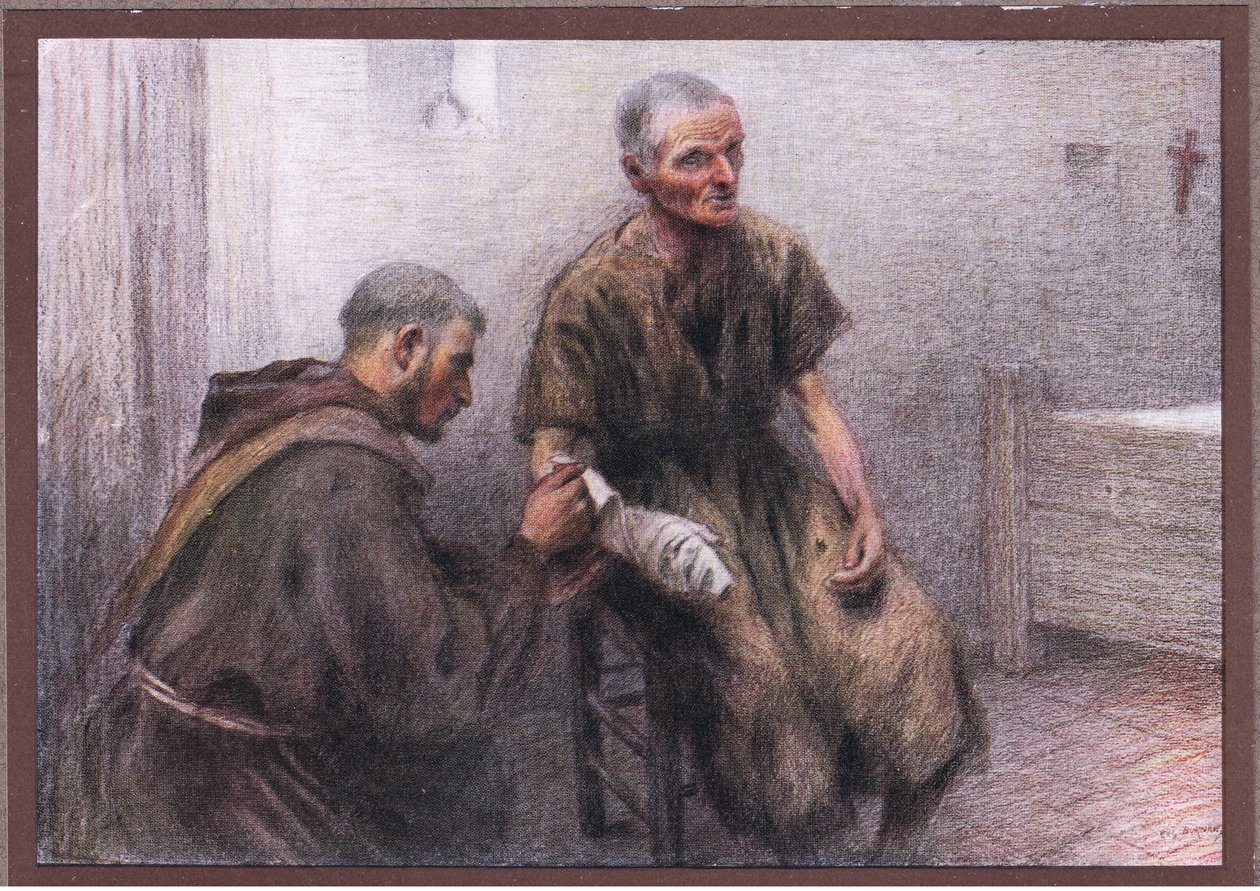 Bentivoglia hoitaa spitaalista, 1919 tekijältä Eugene Burnand