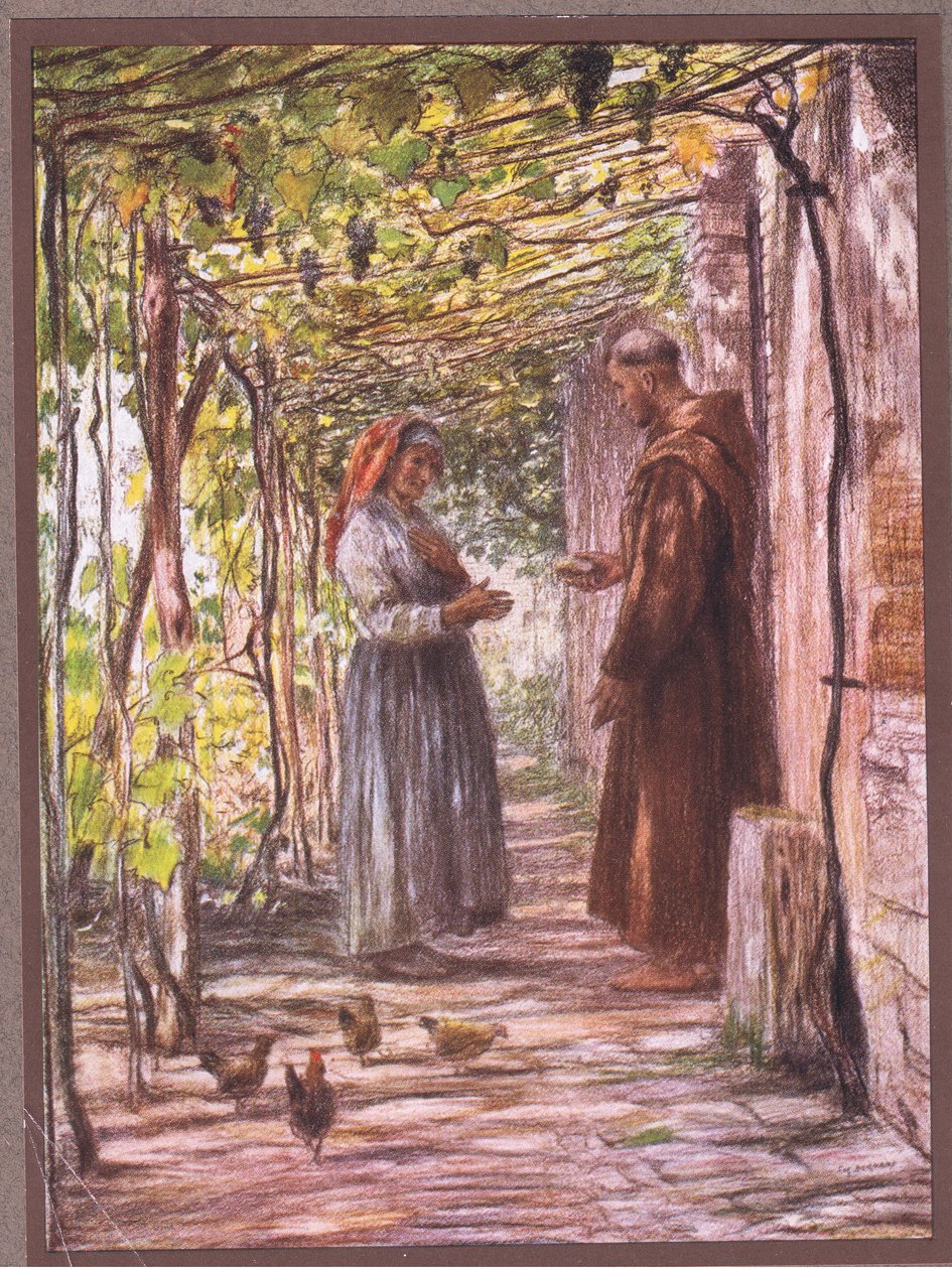 Munkki Masseo nimitetään ovenvartijaksi, 1919 tekijältä Eugene Burnand