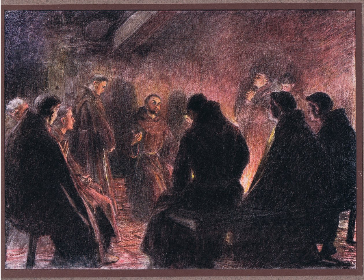 Pyhä Fransiskus ja munkit puhuvat Jumalasta, 1919 tekijältä Eugene Burnand