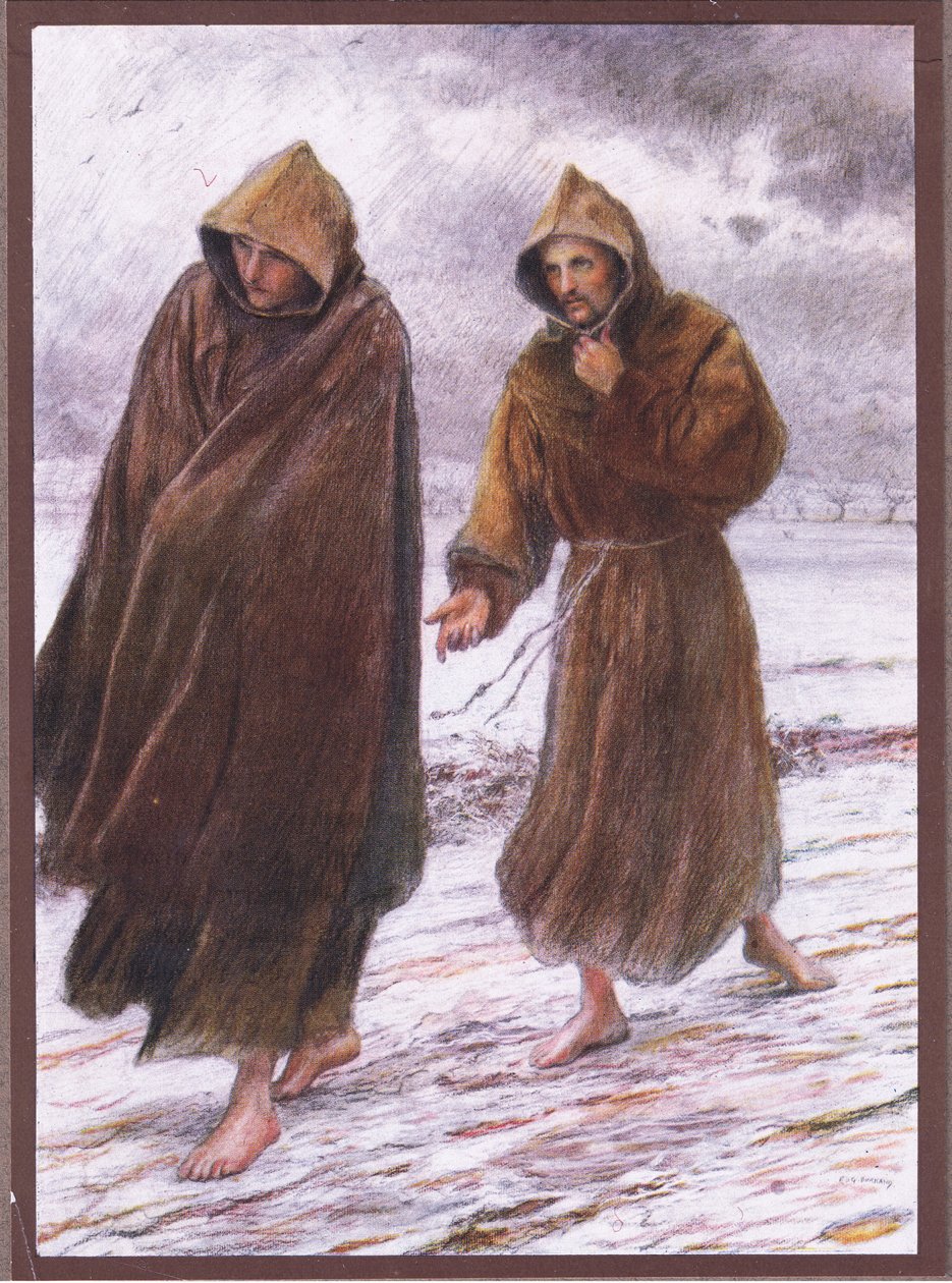 Pyhä Franciscus lähtee veljelle Leolle, jossa täydellinen ilo löytyy, 1919 tekijältä Eugene Burnand