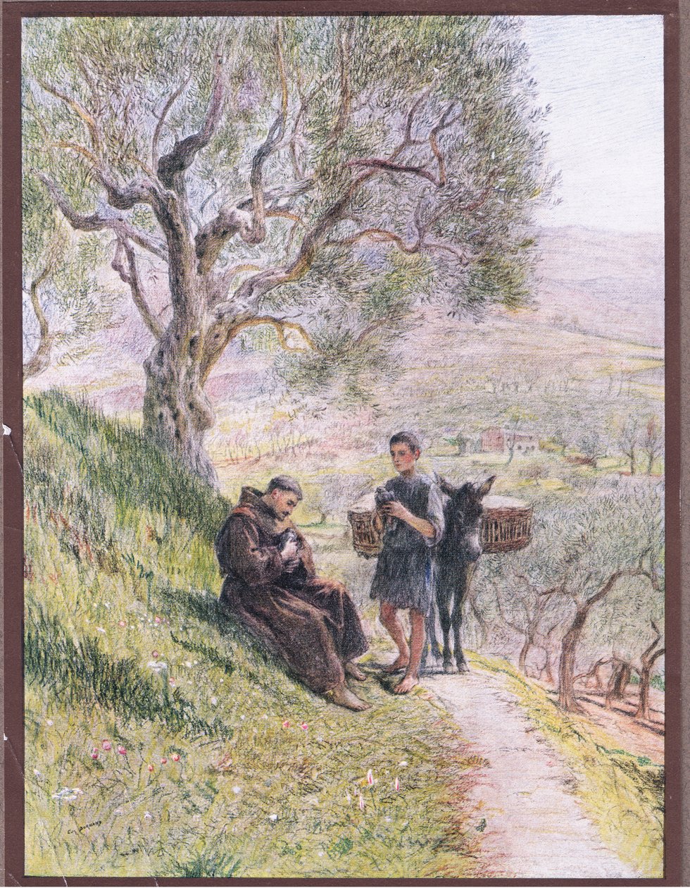 Pyhä Franciscus kesyttää luonnonvaraiset Turtle Doves, 1919 tekijältä Eugene Burnand
