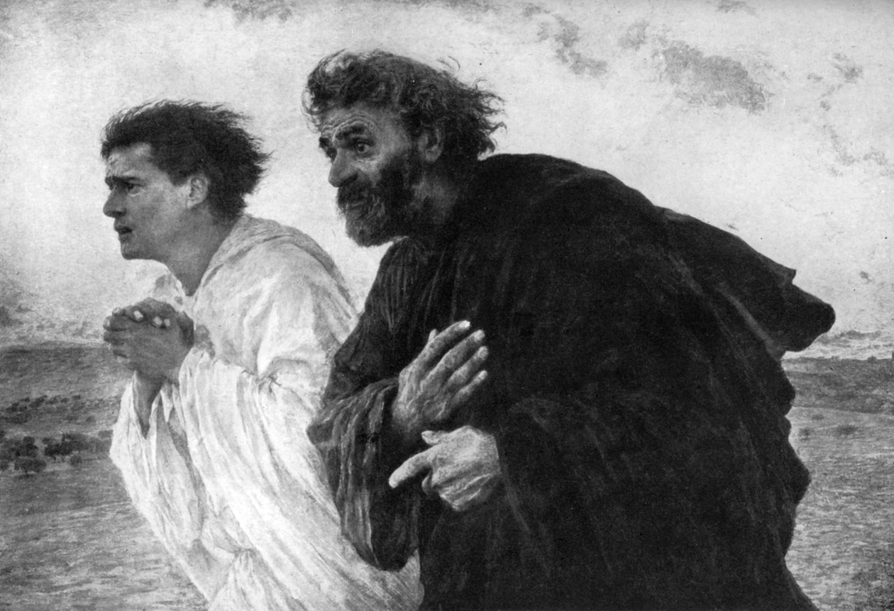 Apostolit Pietari ja Johannes ylösnousemuksen aamuna, 1926. tekijältä Eugene Burnand