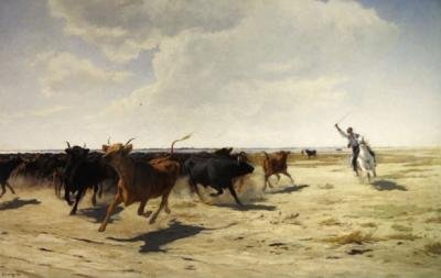 The Round-up (öljy kankaalle) tekijältä Eugene Burnand