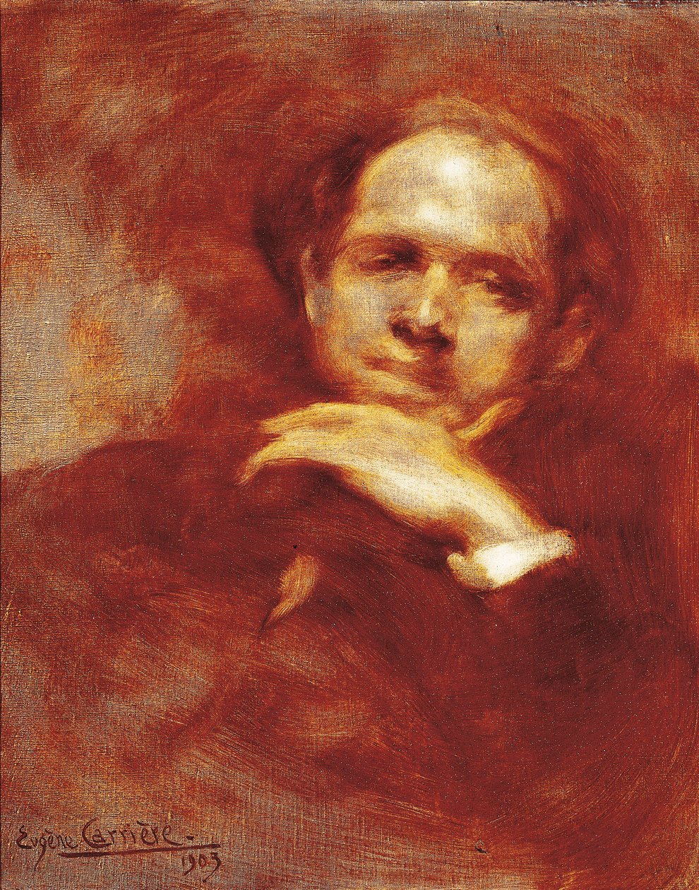 Pau Casalsin muotokuva, sellisti, kapellimestari ja espanjalainen säveltäjä (1876-1973) 1903 (öljy kankaalle) tekijältä Eugène Carrière
