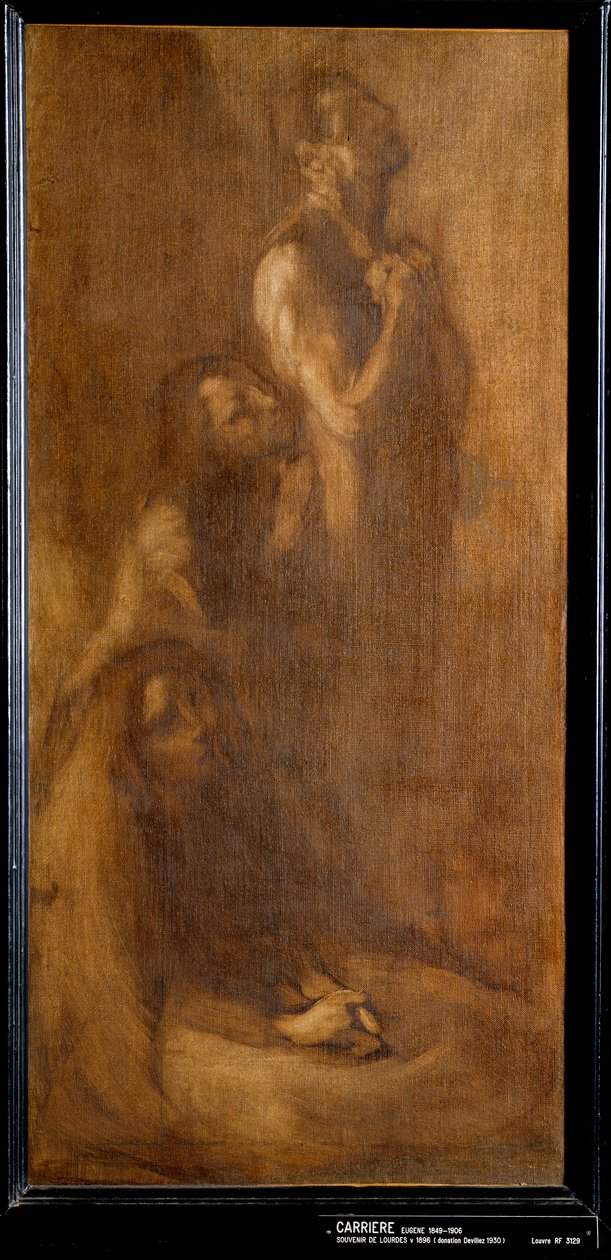 Lourdes Pelerinsin muisto rukouksessa. Eugene Carrieren (1849-1906) maalaus 1896 su. 0,73x0,35 m Pariisi, musee d