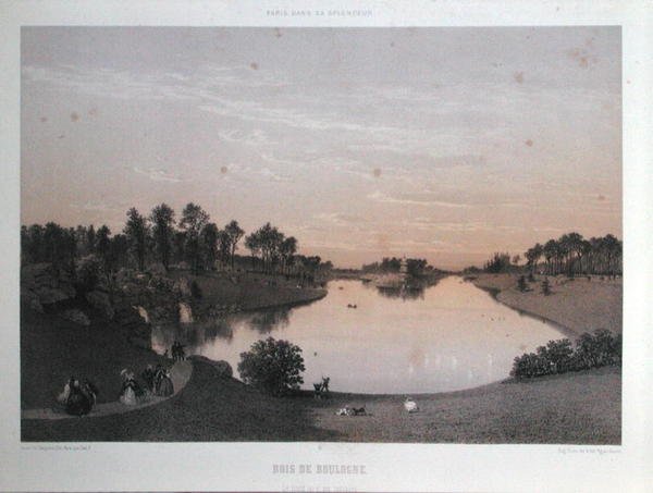 Bois de Boulogne teoksesta "Pariisi loistossaan", n. 1860 (litho) tekijältä Eugene Ciceri
