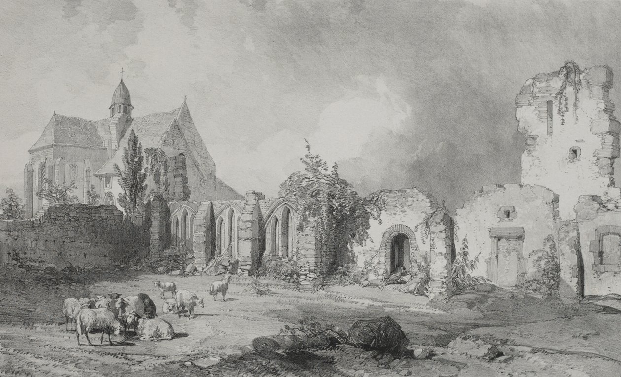 Kuvankauniita ja romanttisia matkoja muinaisessa Ranskassa. Bretagne: Abbey of Relec tekijältä Eugene Ciceri