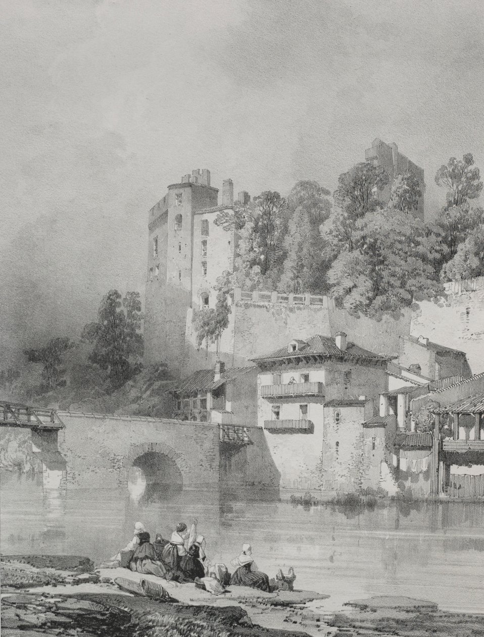 Kuvankauniita ja romanttisia matkoja muinaisessa Ranskassa. Bretagne: Chateau de Clisson. tekijältä Eugene Ciceri
