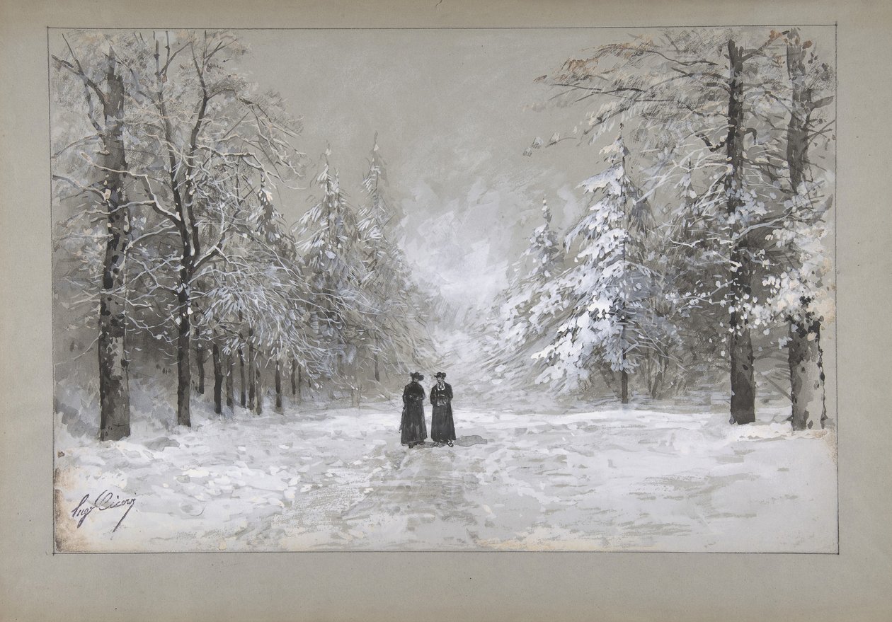 Talvikohtaus kahden miehen kanssa, 1830-90. tekijältä Eugene Ciceri
