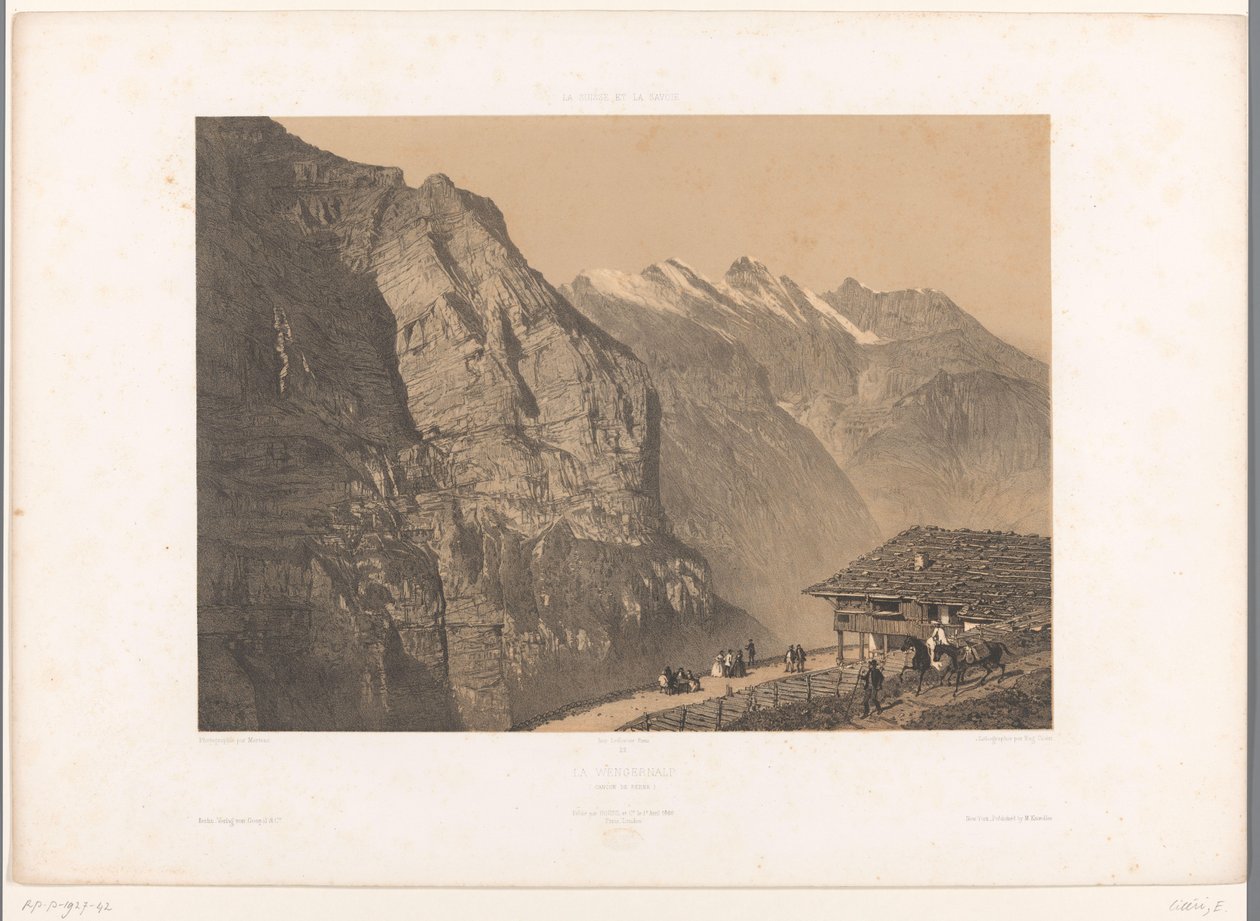 Näkymä Wengernalpille La Wengernalp (otsikko esineessä) Kasvot Sveitsissä ja Savoyssa (sarjan nimi) La Suisse et la Savoie (sarjan nimi esineellä) tekijältä Eugene Ciceri