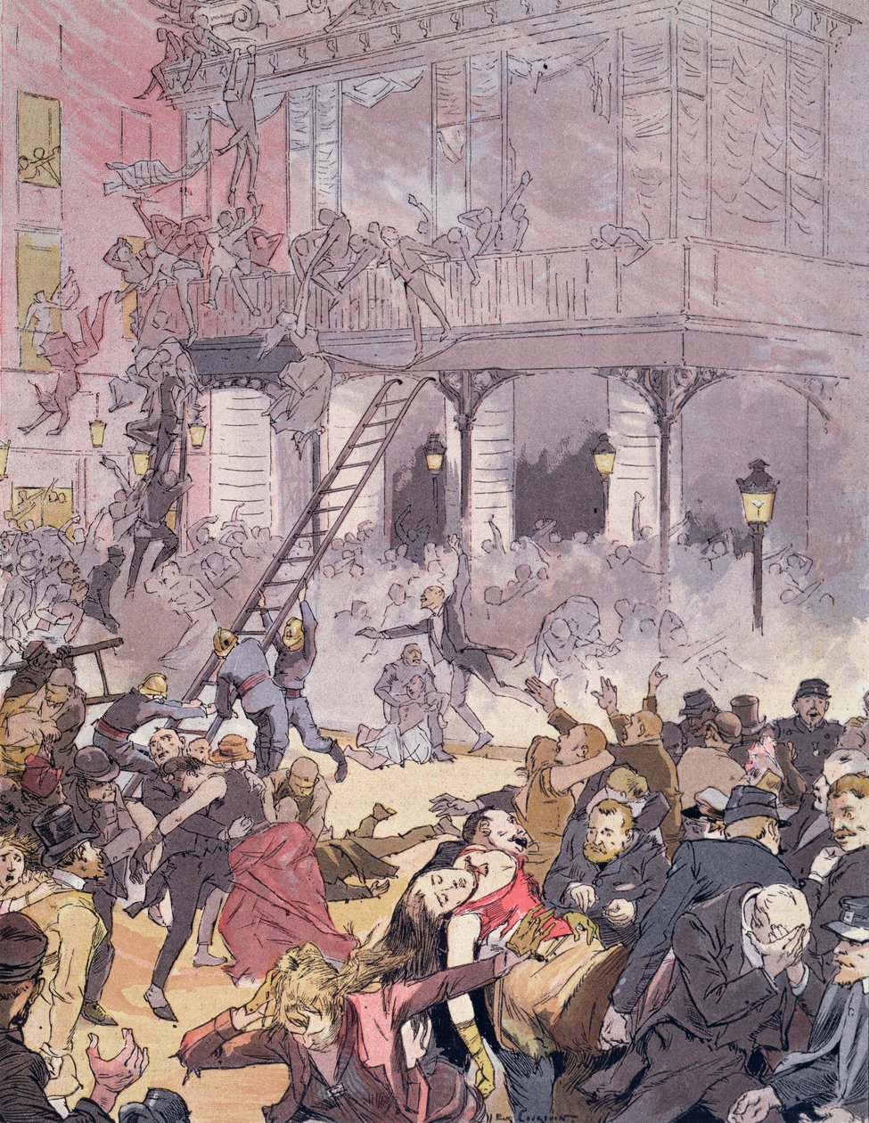 Tuli Opera Comiquessa, 25. toukokuuta 1887 (värilitho) tekijältä Eugene Courboin