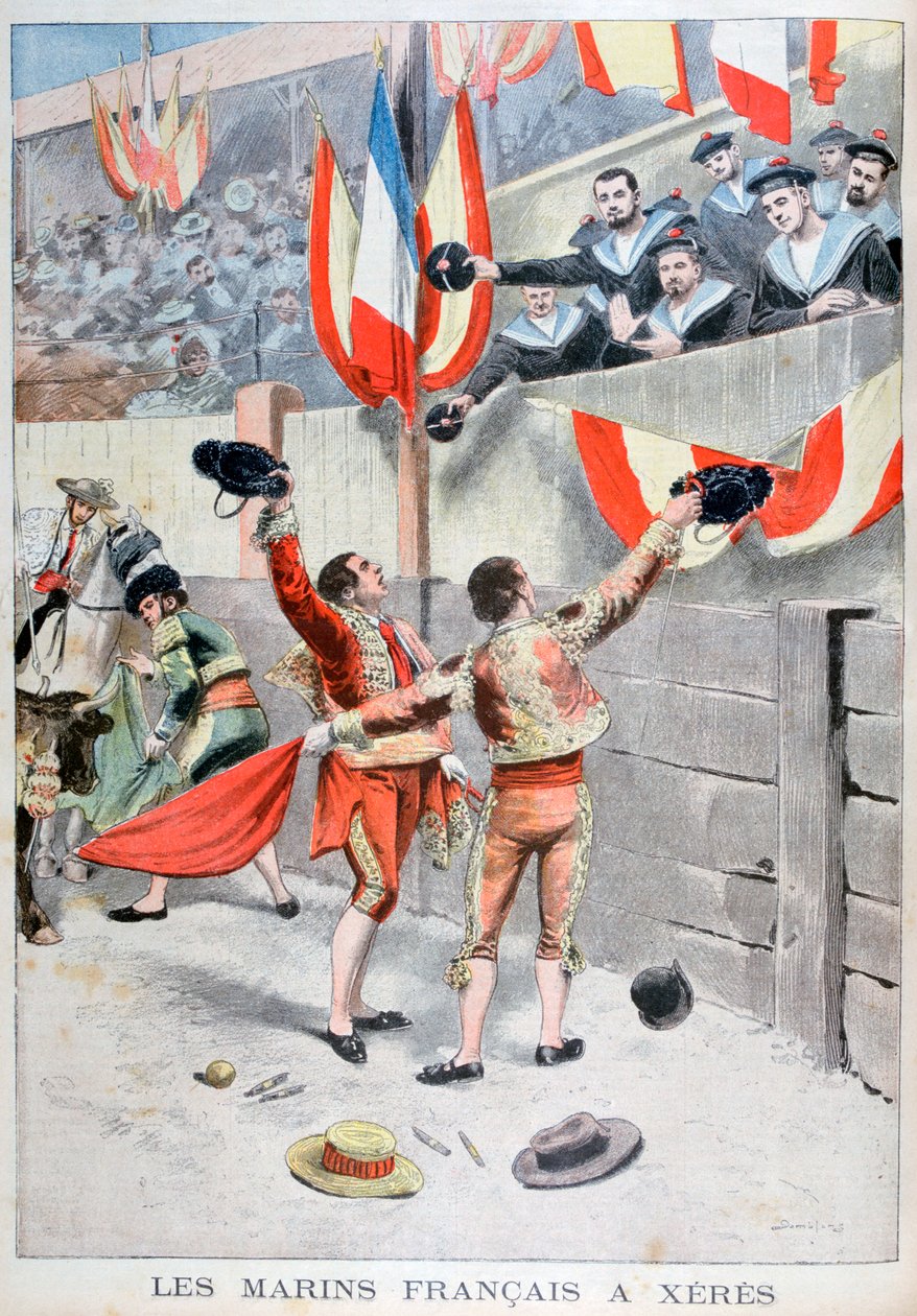 Ranskalaiset merimiehet katsomassa härkätaistelua, Xeres, Espanja, 1899 tekijältä Eugene Damblans