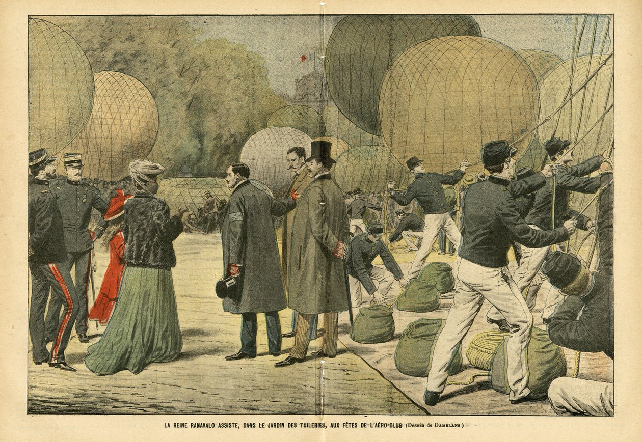 Kuva Eugene Damblansista (1865-1945) Le Pelerinissä, 29.10.05 - Kuningatar Ranavalo osallistuu Tuileries Gardenissa Aero-Club-juhliin - Balloons airships zeppelins -lentoasema, Pariisi, Madagaskar, Public Garden, Foreign Sovereigners, Tuileries - Ranava tekijältä Eugene Damblans