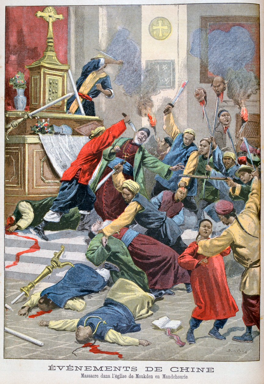 Verilöyly Moukdenin kirkossa Mandchouriessa, Kiinassa, 1900 tekijältä Eugene Damblans