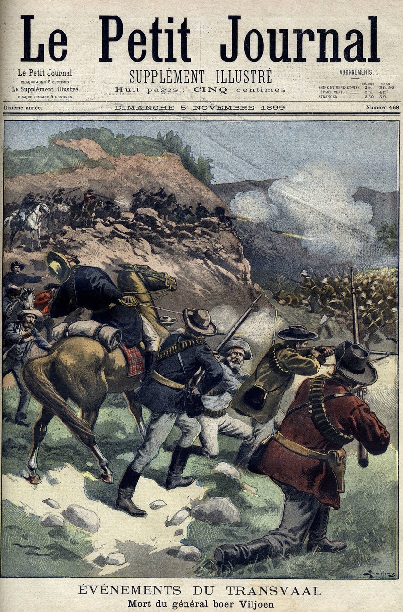 Etelä-Afrikka - Buurien sota. Kenraali Boer Viljoen kuoli. Piirustus Damblancista. Le Petite Journal, 5. marraskuuta tekijältä Eugene Damblans