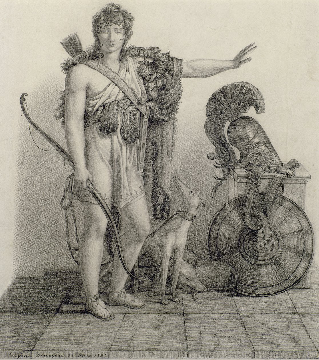Hippolytus, 1832, paroni Pierre Narcisse Guerinin (1774-1833) maalauksen mukaan (hiili paperille) tekijältä Eugene Denagers