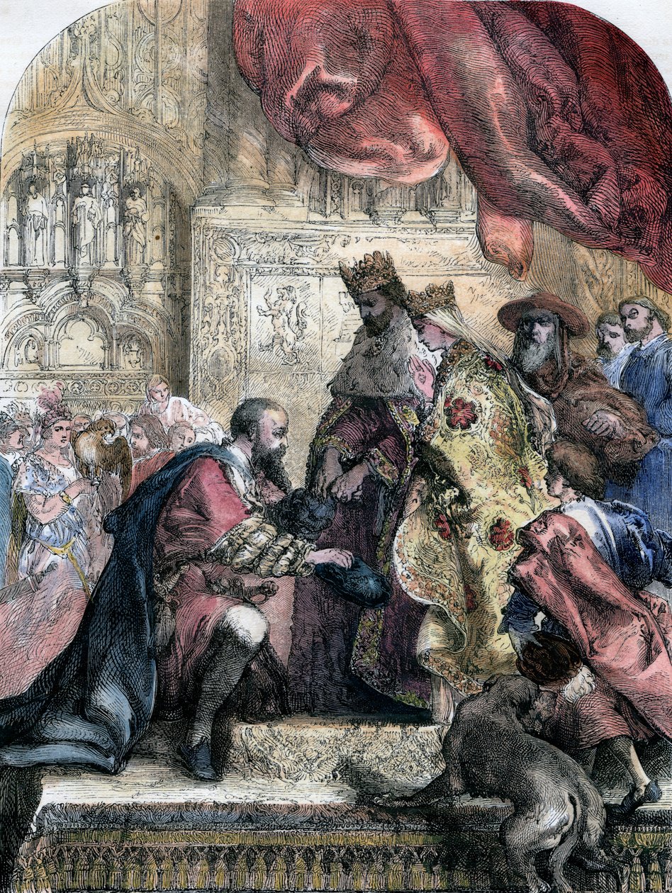 Ferdinand ja Isabellan Kolumbuksen vastaanotto, Barcelona, 1400-luku, 1800-luku tekijältä Eugene Deveria