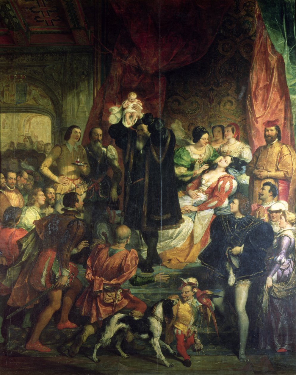 Henri IV:n (1553-1610) syntymä Paun linnassa, 13. joulukuuta 1553, 1827 tekijältä Eugene Deveria