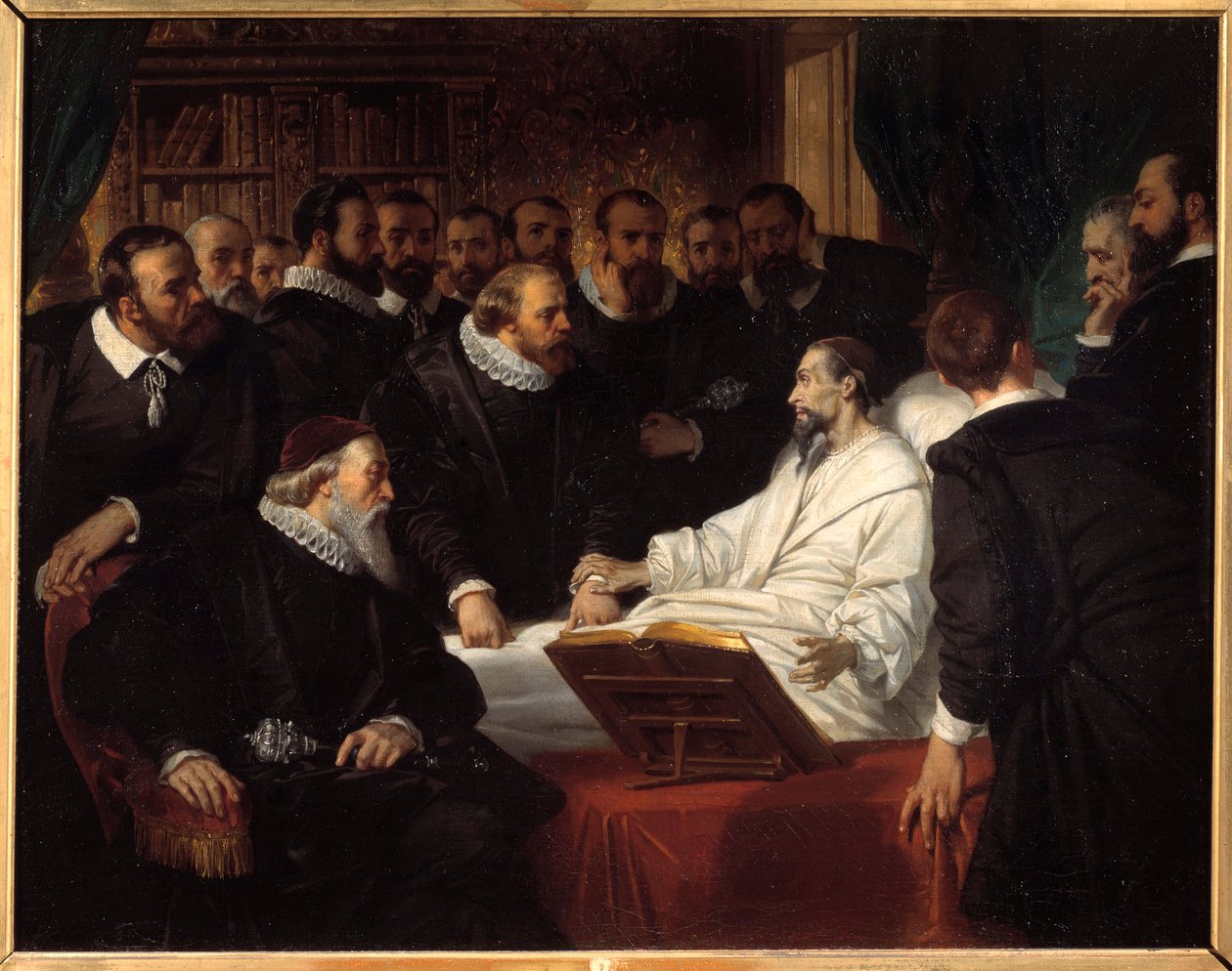 Jean Calvinin kuolema (1509-1564) Eugene Deverian (1808-1865) uskonnollinen uudistajamaalaus 1835 Noyon, Musee Calvin tekijältä Eugene Deveria