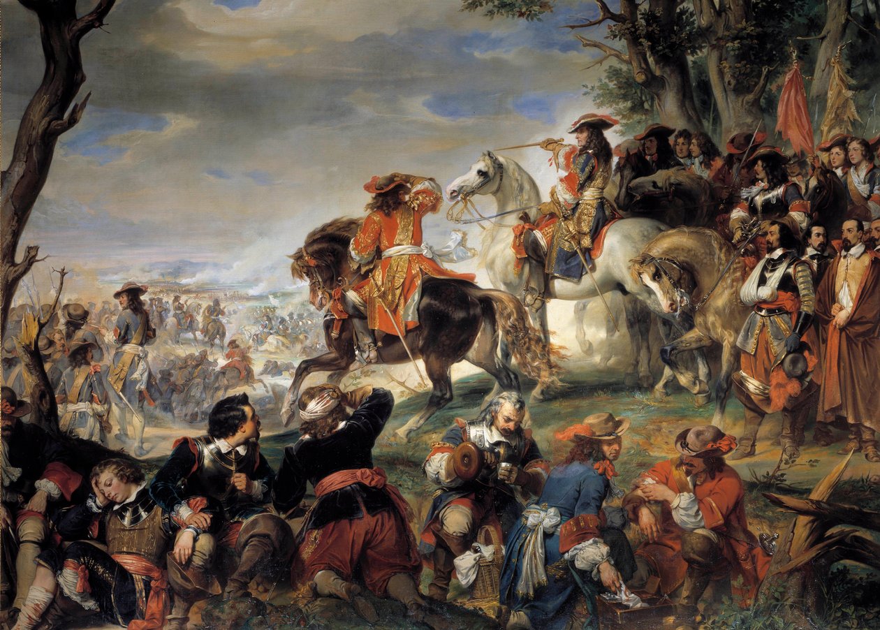 Augsburgin liigan sota (1689-1697): Nicolas Catinat de La Fauconerien (1637-1712) marekaali voitti "" Marsaillen taistelun, 10.4.1693 (voitto Savoijlaisen Victor-Amedeen piemontalaisista joukoista avustaa prinssi Eugenea)”” Eugene Deverin maalaus tekijältä Eugene Deveria